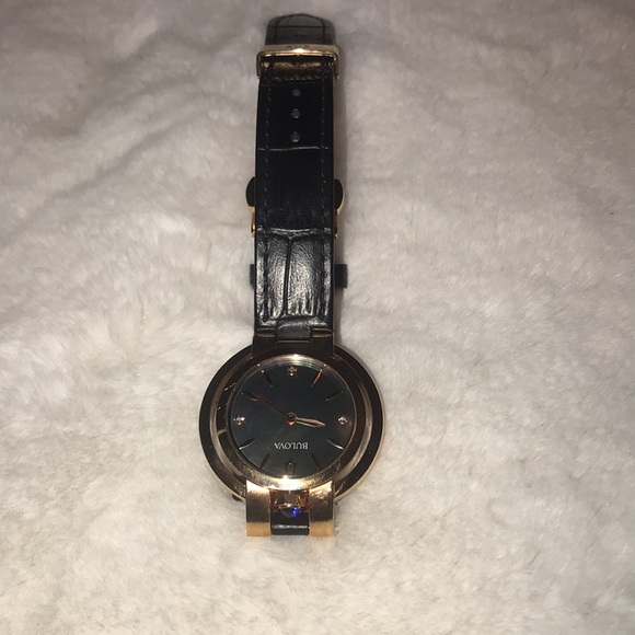 Leather Bulova Rubaiyat Ladies Diamond Rose Gold Tone Stainless Quartz Watch - Picture 4 of 9